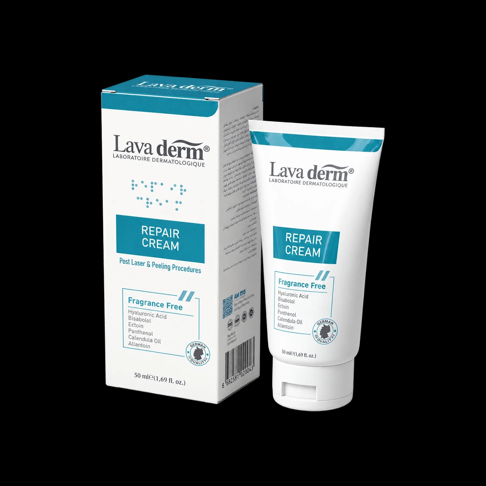 Lava Derm Repair Cream fragrance-free 50 ml box and tube