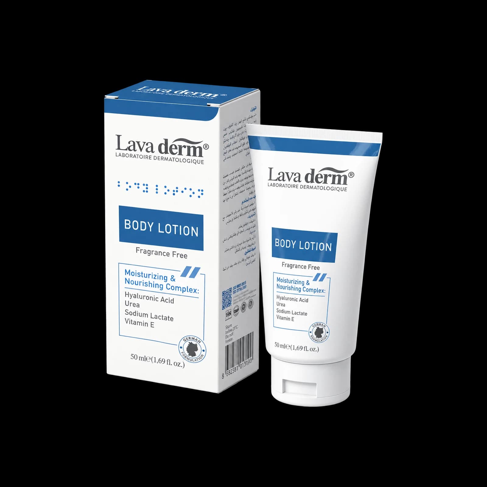 Lava Derm Body Lotion fragrance-free 50 ml box and tube