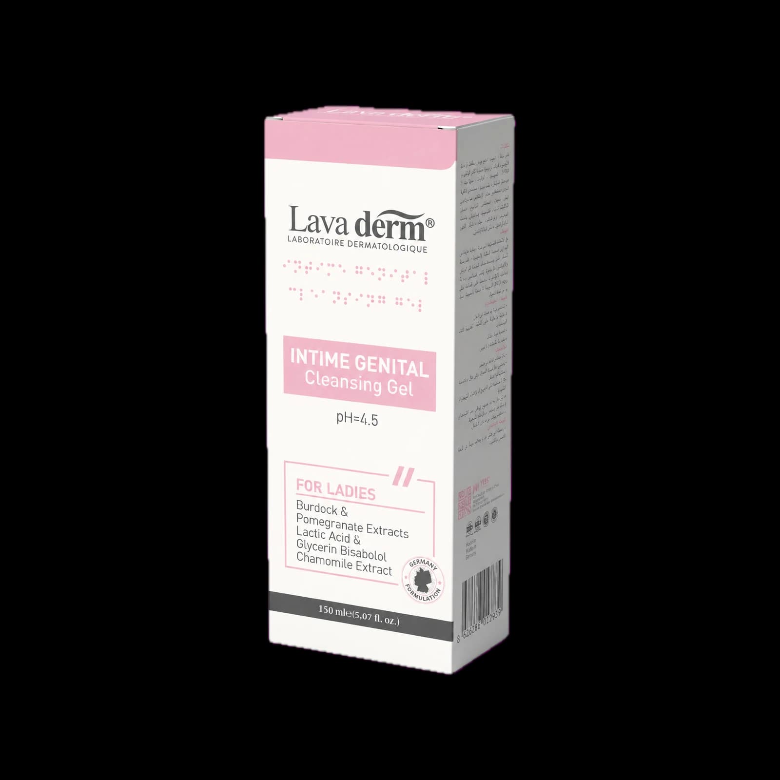 Lava Derm Intime Genital Cleansing Gel for ladies, pH 4.5, 150 ml carton