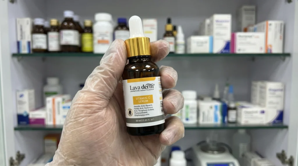 LavaDerm vitamin C serum private label production inside dermatological laboratory